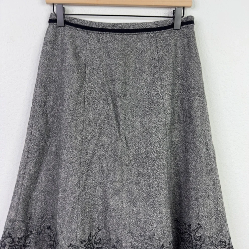 Eddie Bauer Skirt Womens 2 Gray Wool‎ Embroidered Snowflake Cottagecore Winter